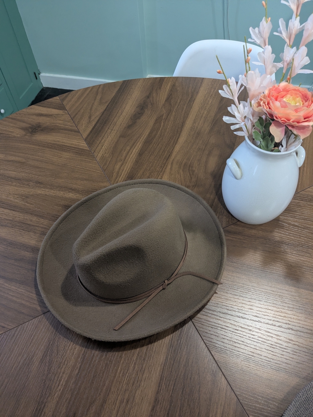 Brown Felt Fedora Hat with Leather Band - Men Accessories